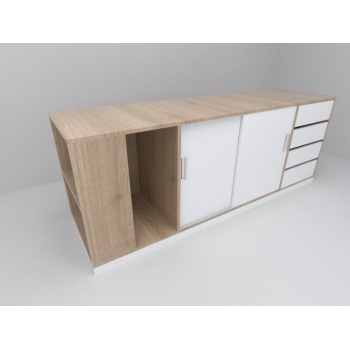 Armário Credenza porta correr 4 gavetas e 1 vão - Armário Credenza 4 gavetas porta correr e 1 vão